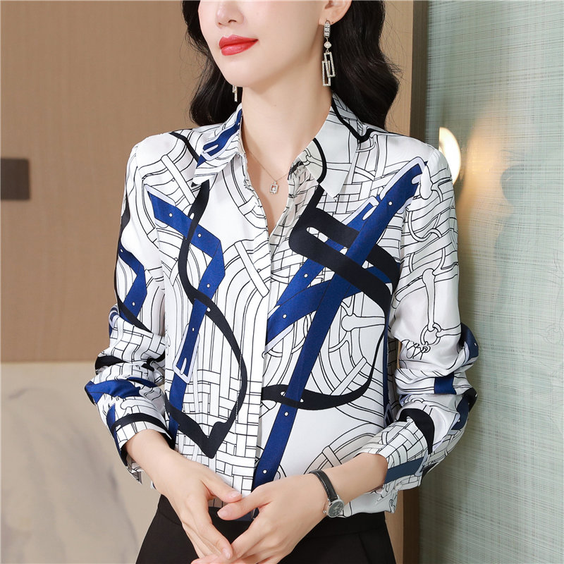 Commuting long sleeve twill printing chain shirt