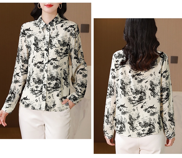 Long sleeve ink tops spring silk shirt for women