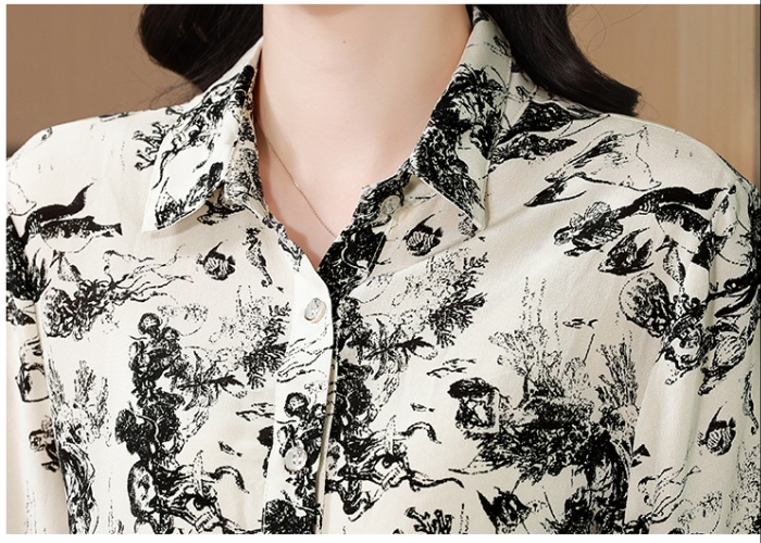 Long sleeve ink tops spring silk shirt for women