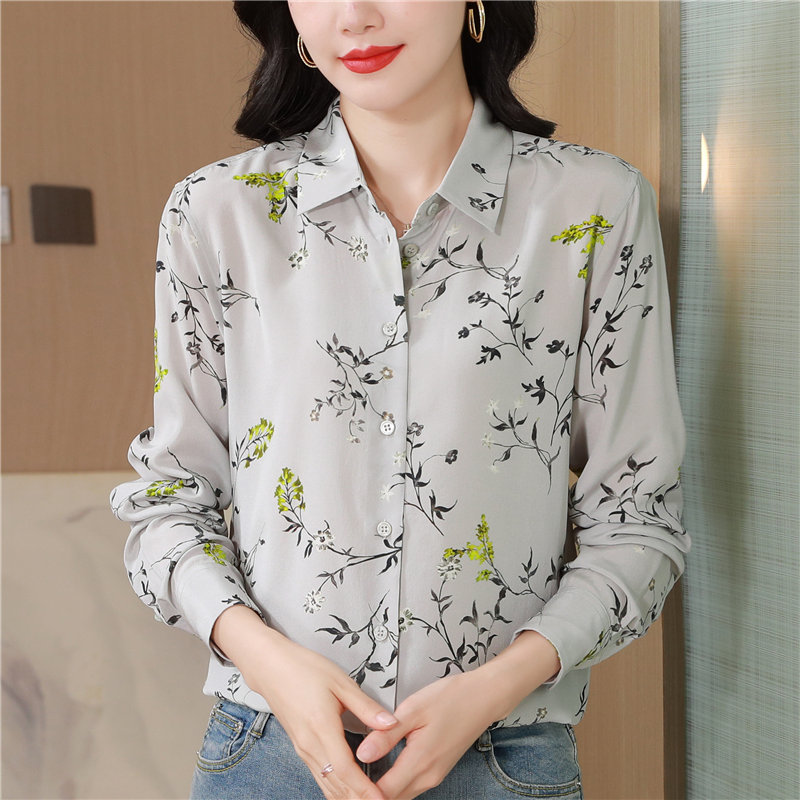 Long sleeve plum flower temperament shirt for women