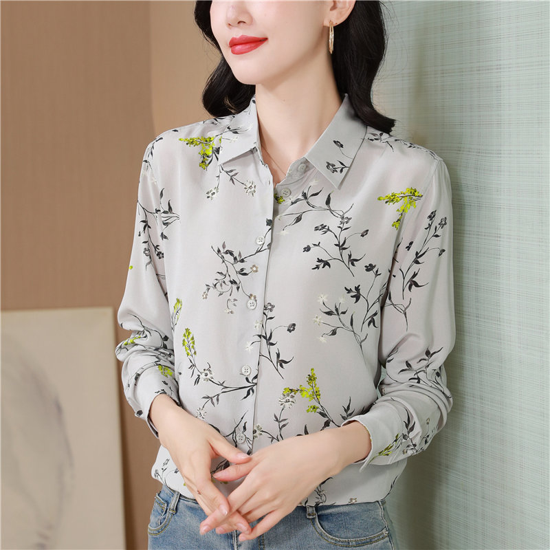 Long sleeve plum flower temperament shirt for women