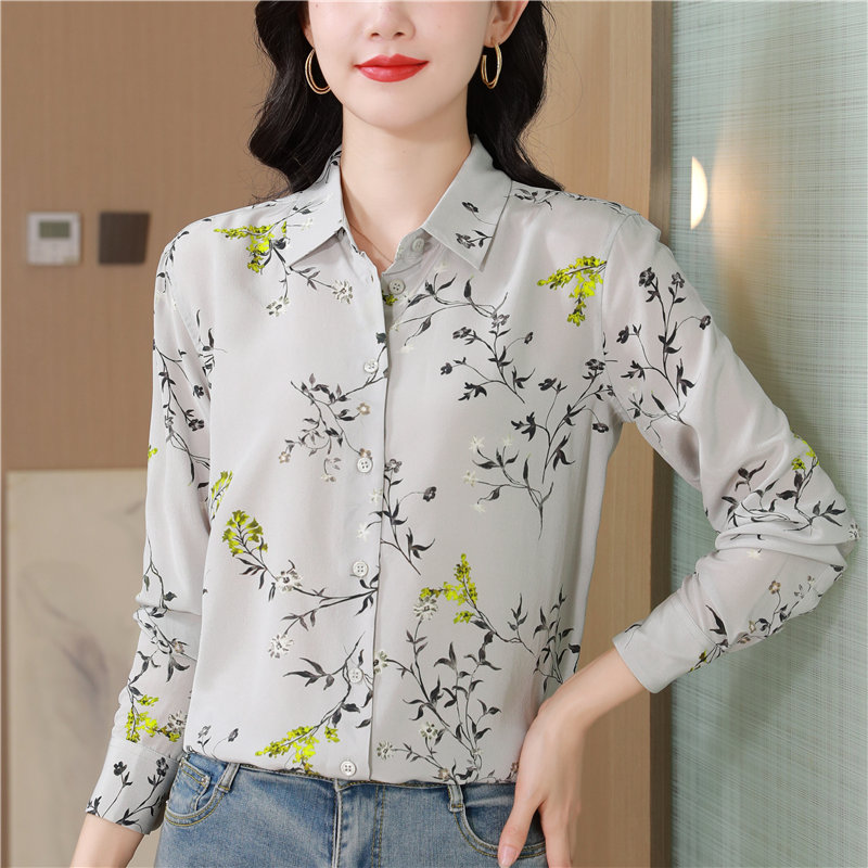 Long sleeve plum flower temperament shirt for women