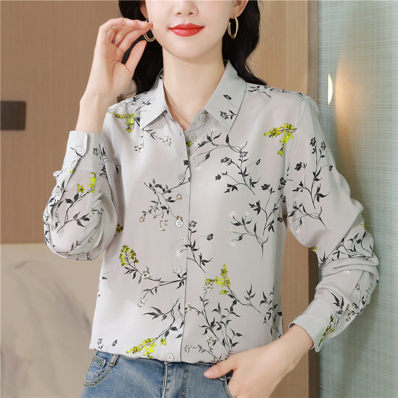 Long sleeve plum flower temperament shirt for women