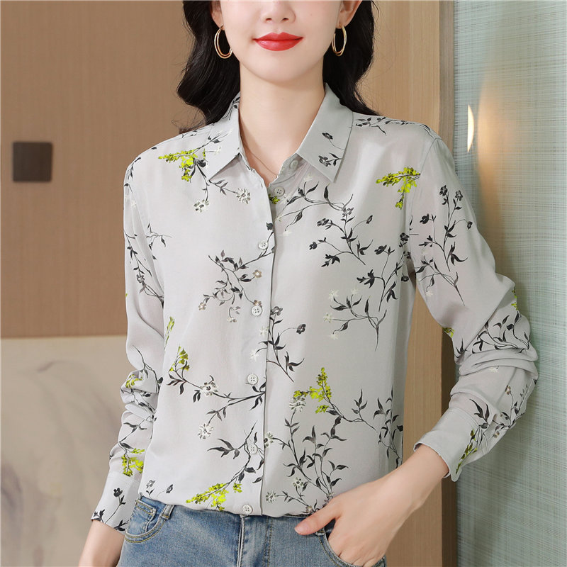 Long sleeve plum flower temperament shirt for women