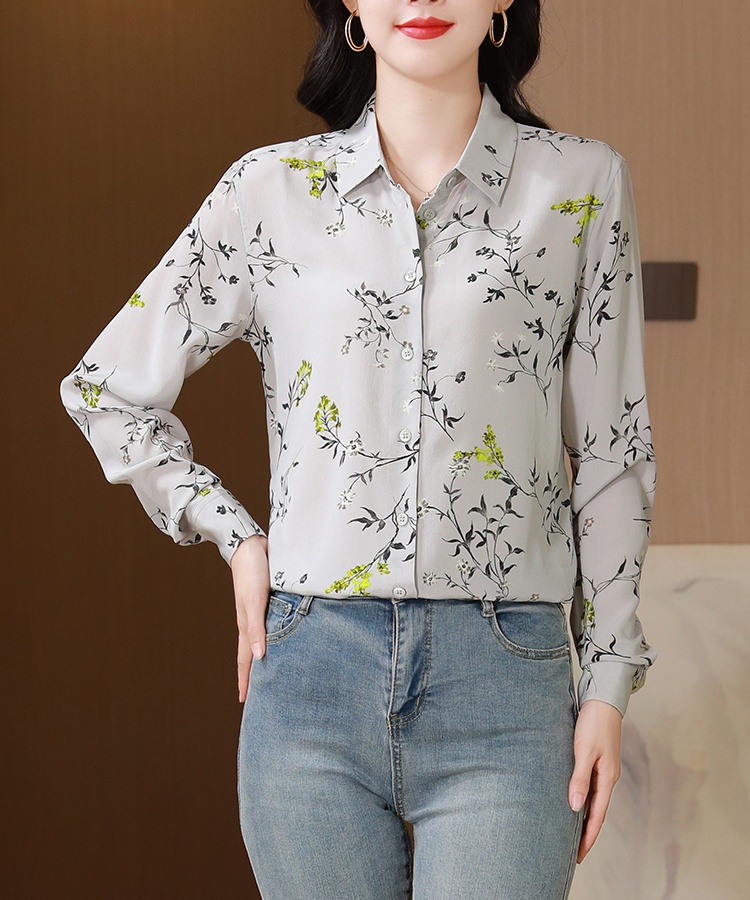 Long sleeve plum flower temperament shirt for women