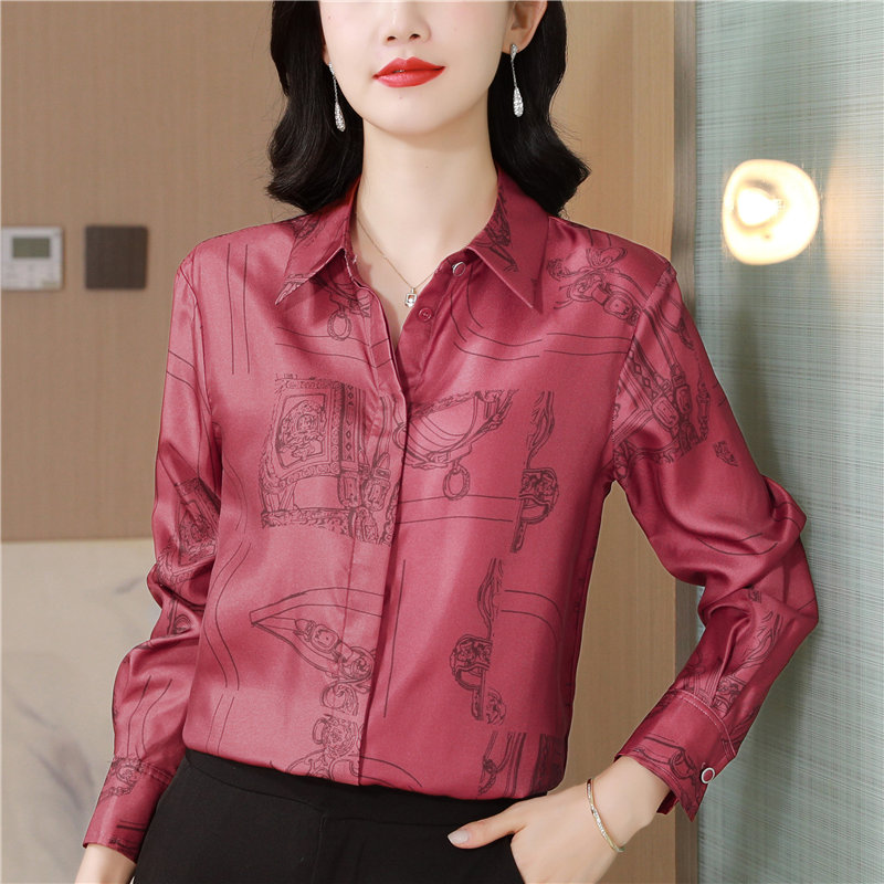 Printing France style shirt silk tops for women