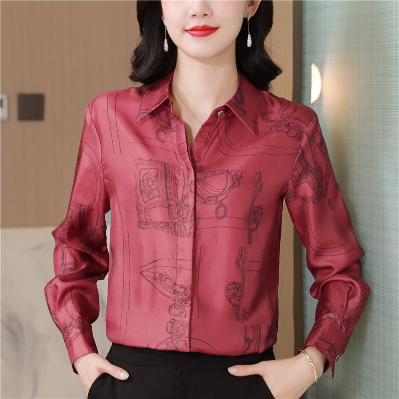 Printing France style shirt silk tops for women