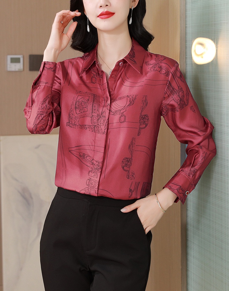 Printing France style shirt silk tops for women