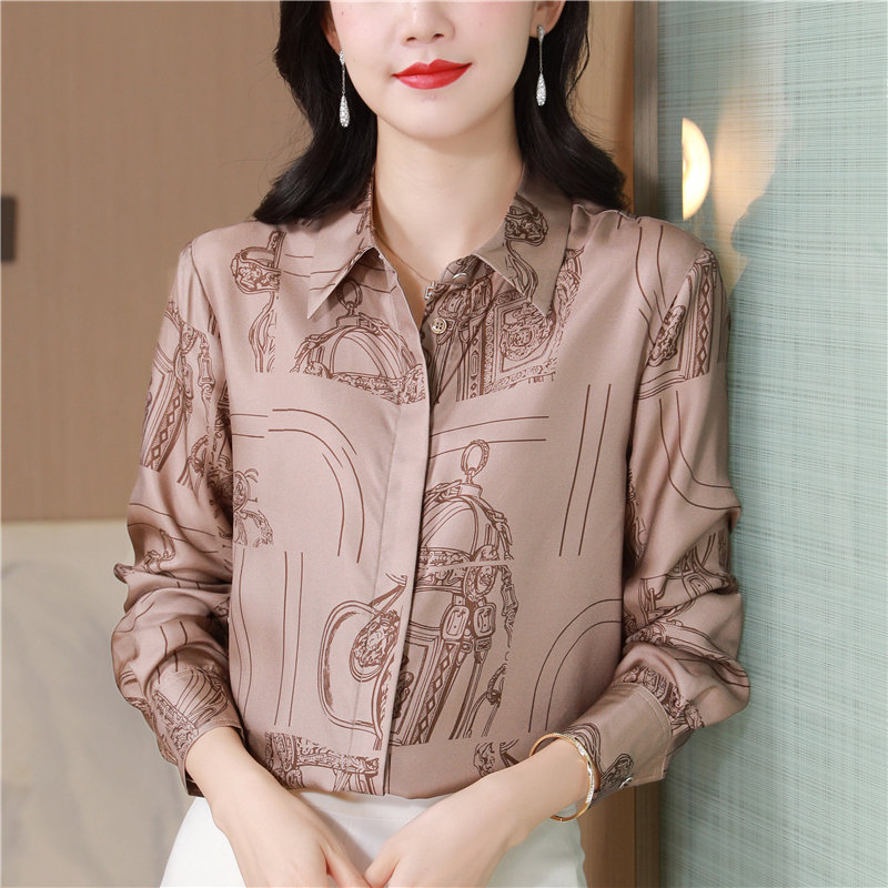 Printing France style shirt silk tops for women