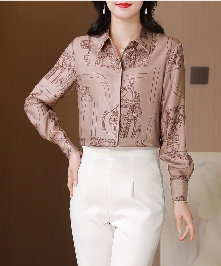 Printing France style shirt silk tops for women