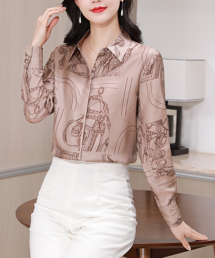 Printing France style shirt silk tops for women