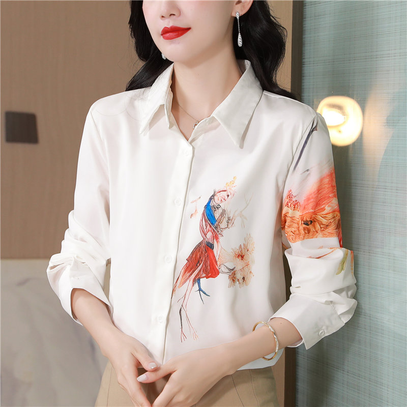 Light luxury Chinese style tops white spring shirt for women