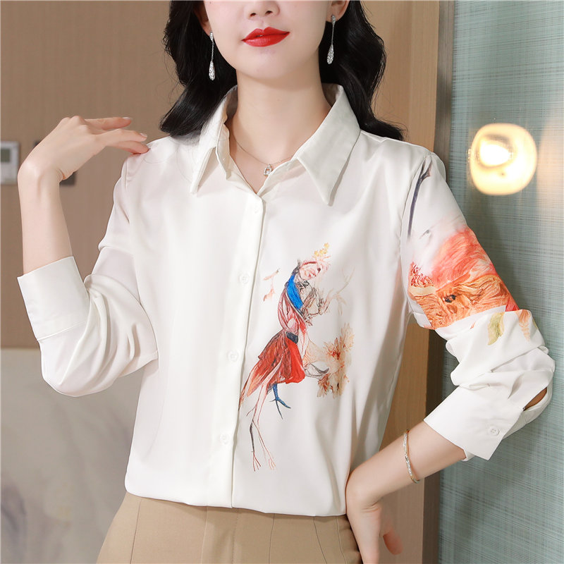 Light luxury Chinese style tops white spring shirt for women