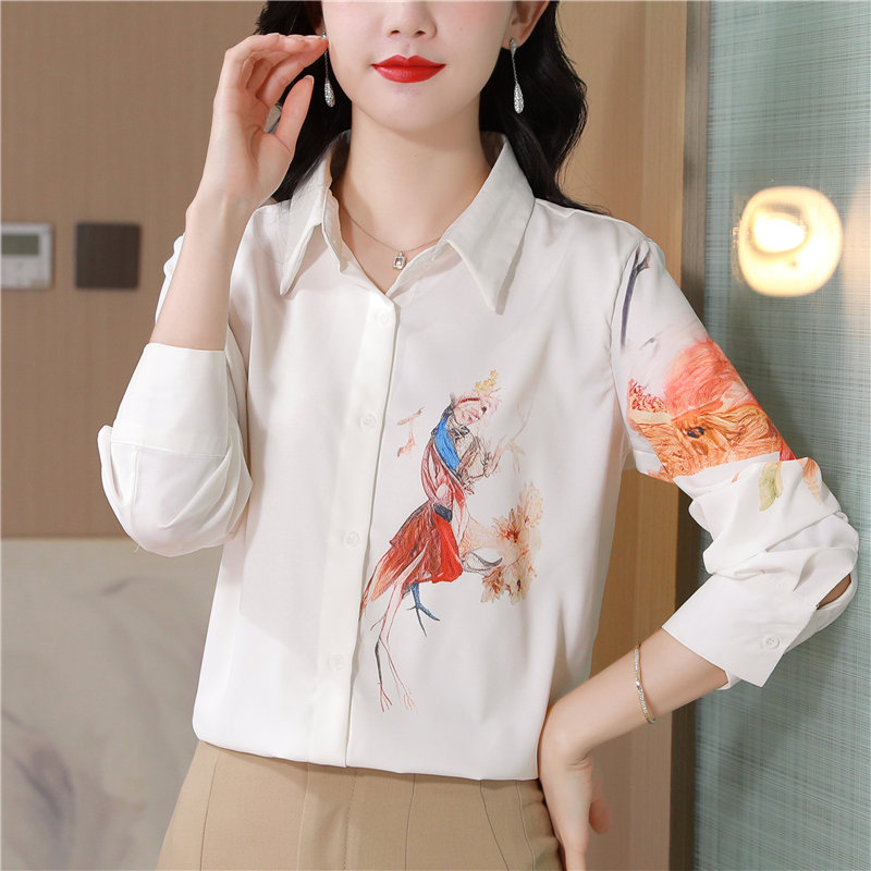 Light luxury Chinese style tops white spring shirt for women