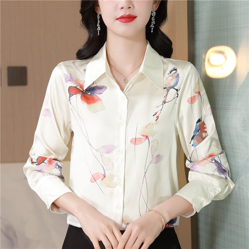 Buckle loose tops long sleeve slim shirt for women