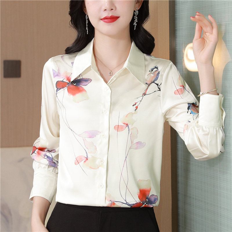 Buckle loose tops long sleeve slim shirt for women