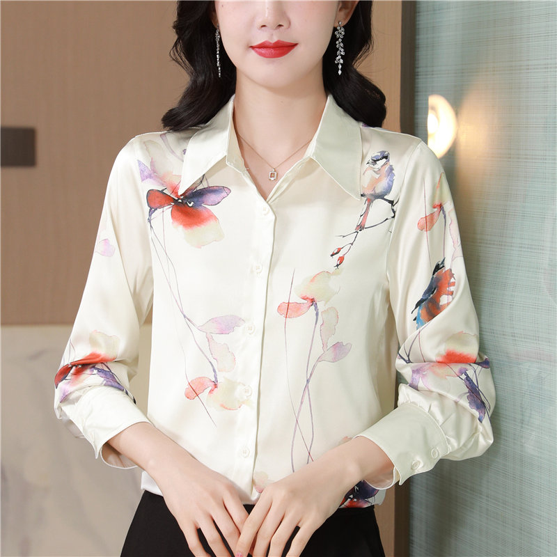 Buckle loose tops long sleeve slim shirt for women