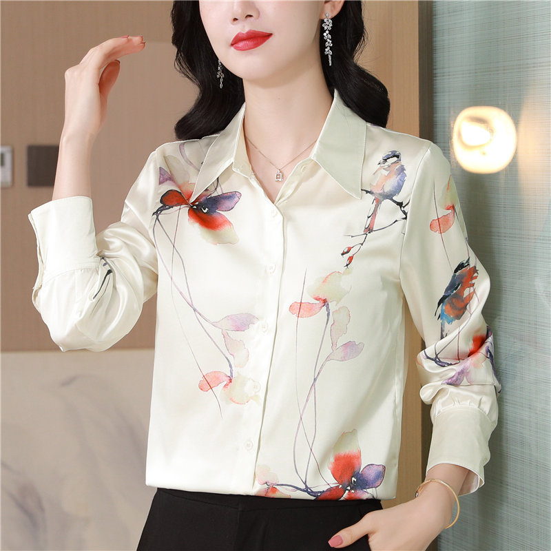 Buckle loose tops long sleeve slim shirt for women