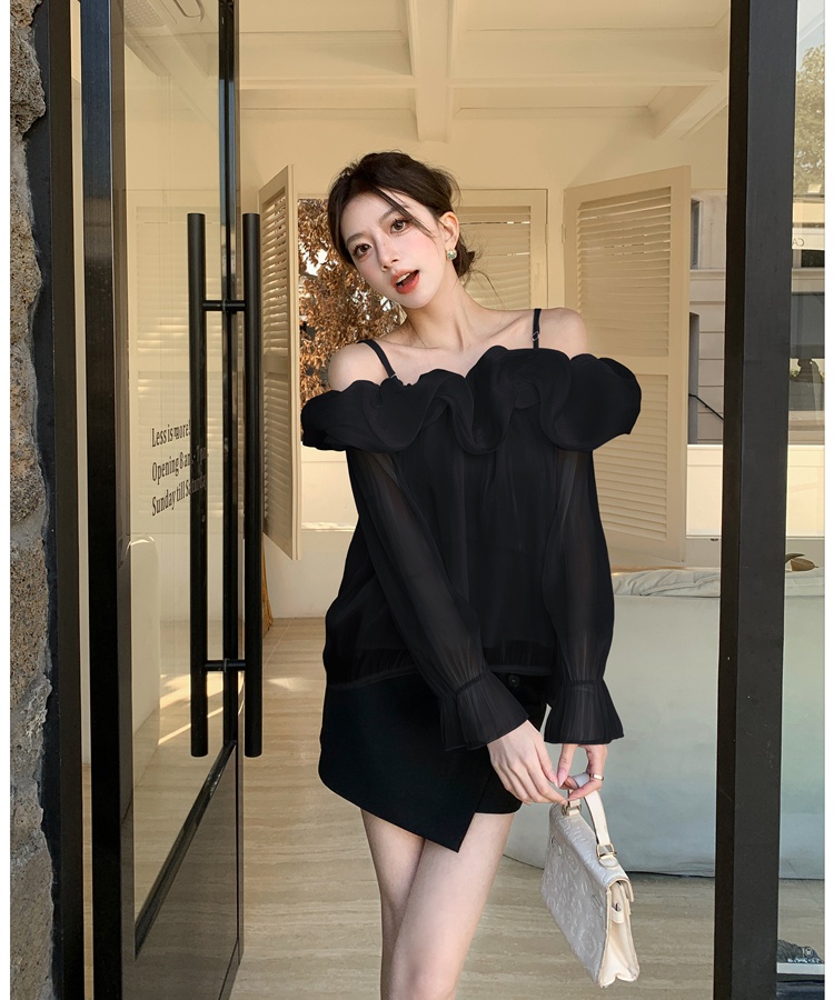 Flat shoulder France style tops strapless shirt for women