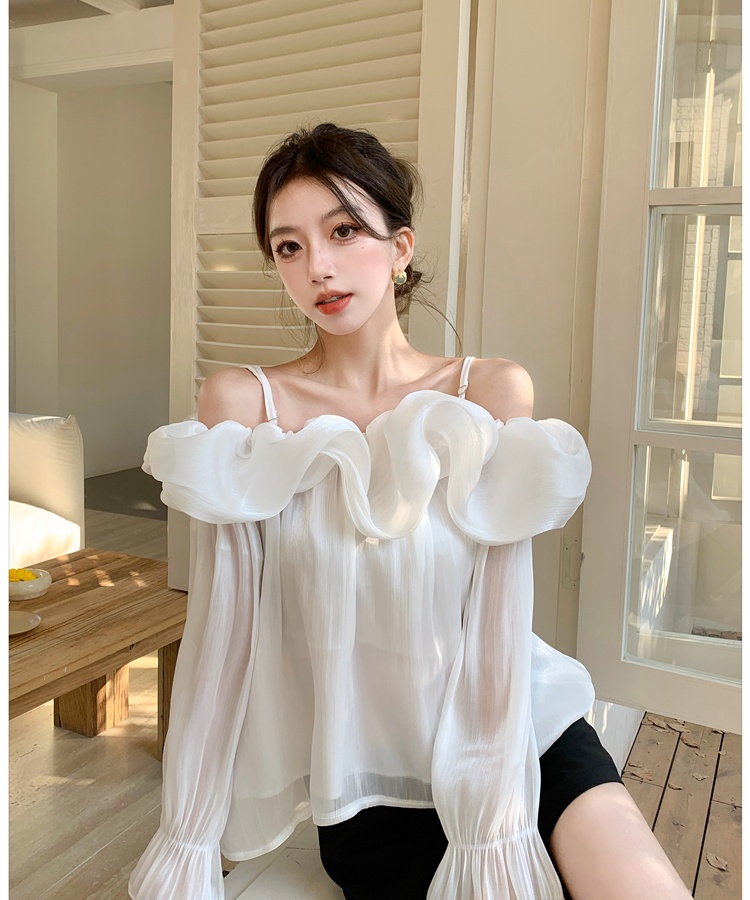 Flat shoulder France style tops strapless shirt for women