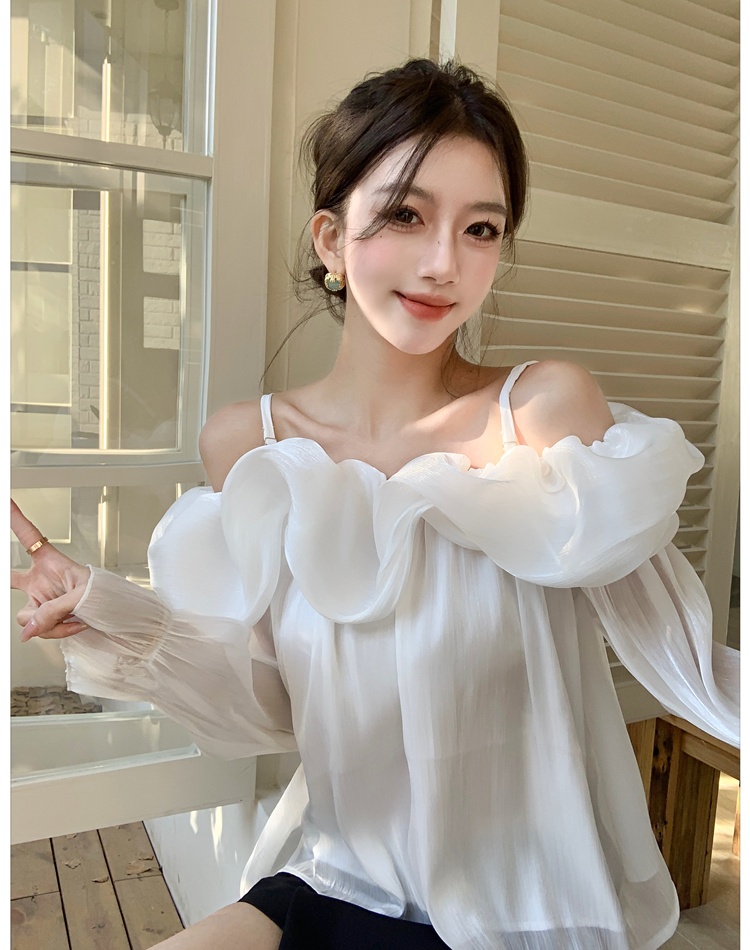 Flat shoulder France style tops strapless shirt for women