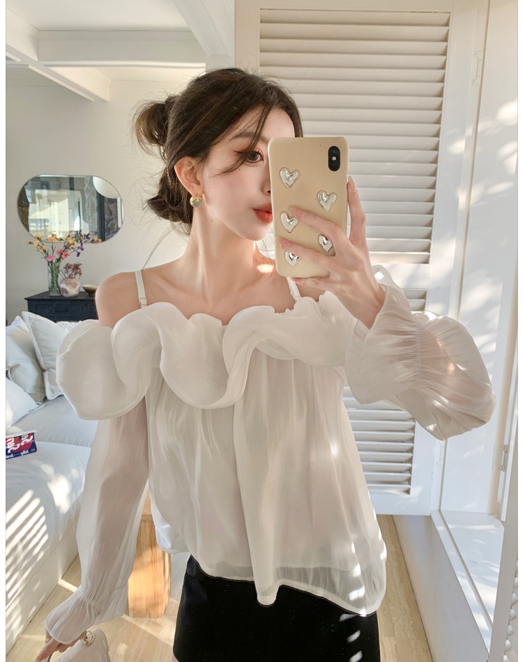 Flat shoulder France style tops strapless shirt for women