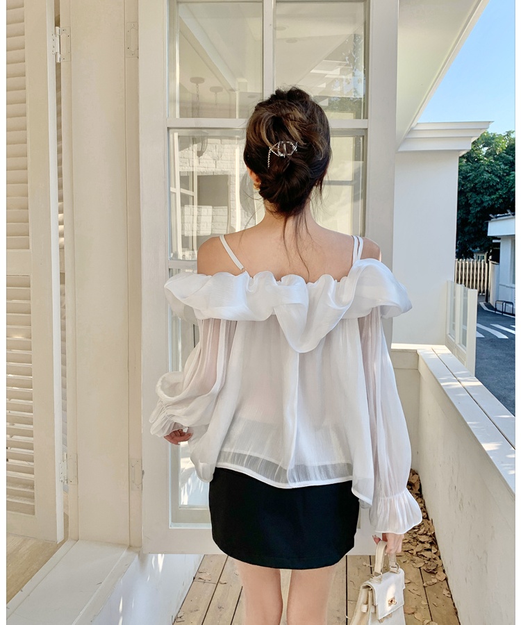 Flat shoulder France style tops strapless shirt for women