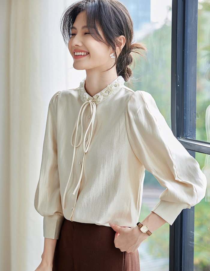 All-match flowers tops Korean style long sleeve shirt