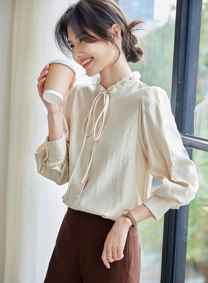 All-match flowers tops Korean style long sleeve shirt