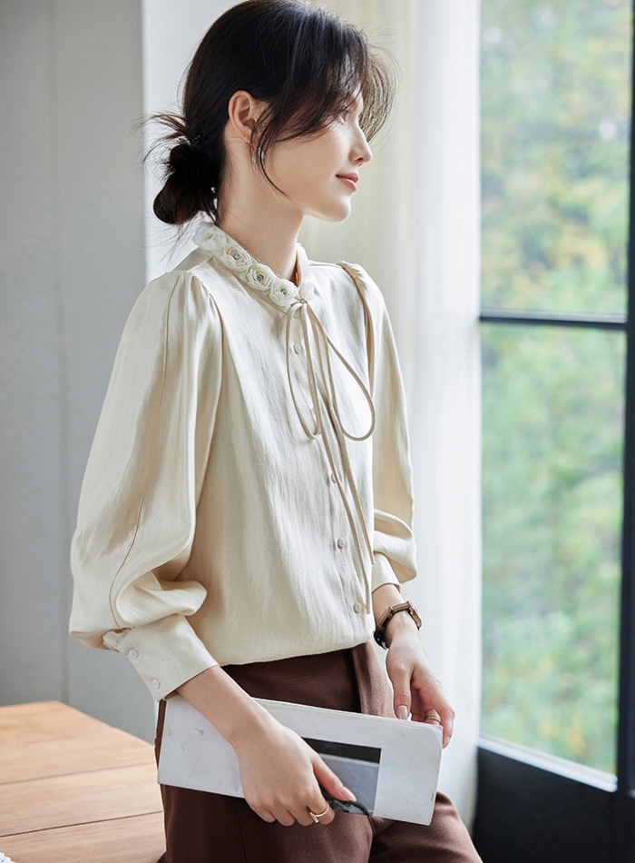 All-match flowers tops Korean style long sleeve shirt