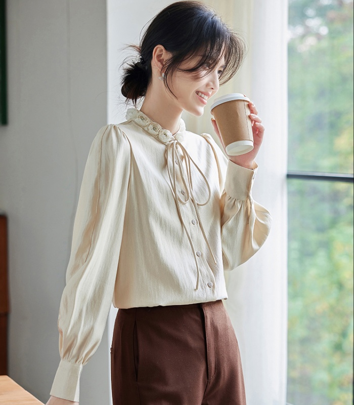 All-match flowers tops Korean style long sleeve shirt