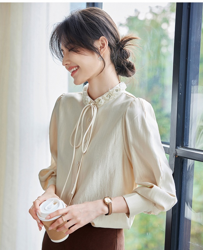 All-match flowers tops Korean style long sleeve shirt