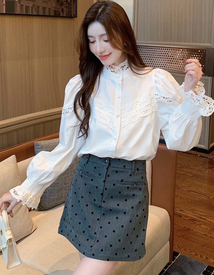 Long sleeve spring shirt cstand collar tops for women