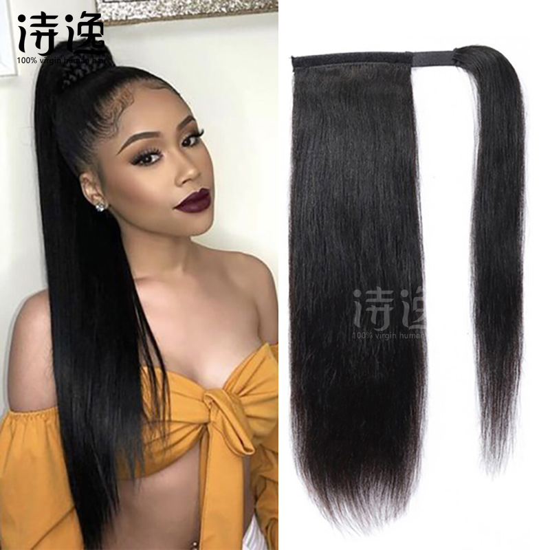 Horsetail natural real human hair velcro wig