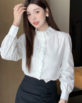 Korean style long sleeve splice shirt spring cotton tops for women