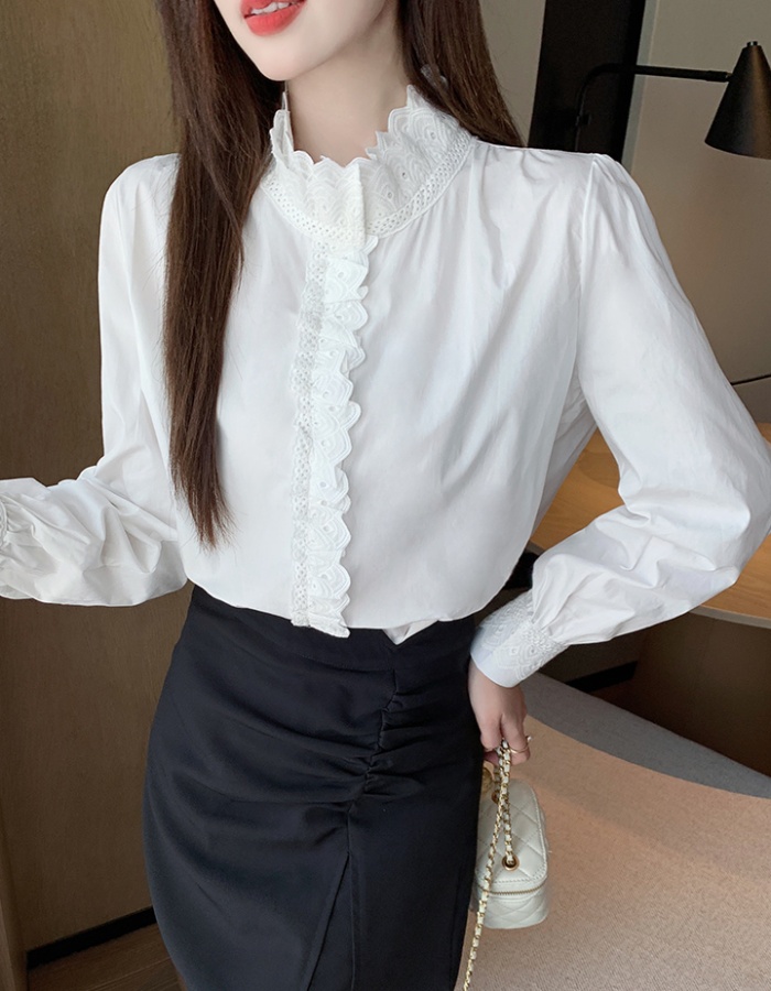 Korean style long sleeve splice shirt spring cotton tops for women