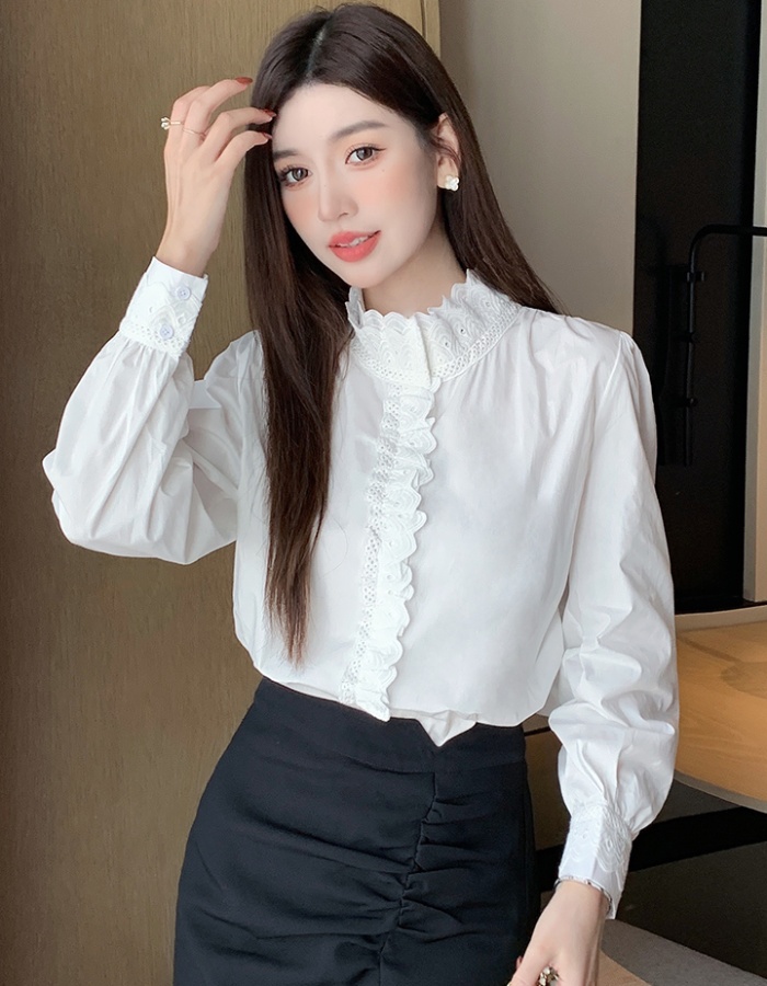 Korean style long sleeve splice shirt spring cotton tops for women