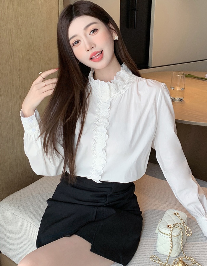 Korean style long sleeve splice shirt spring cotton tops for women