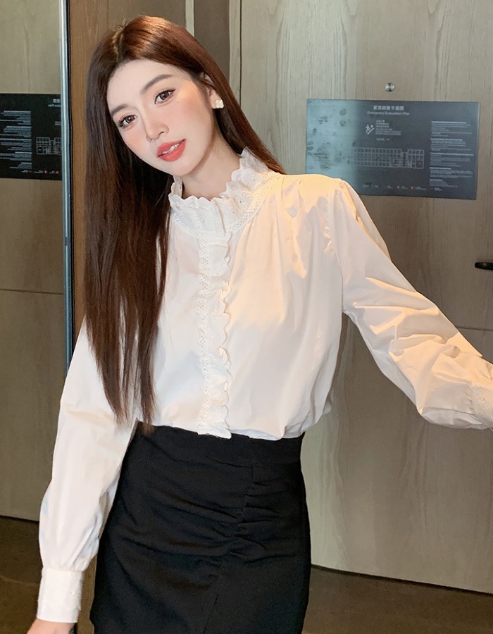 Korean style long sleeve splice shirt spring cotton tops for women