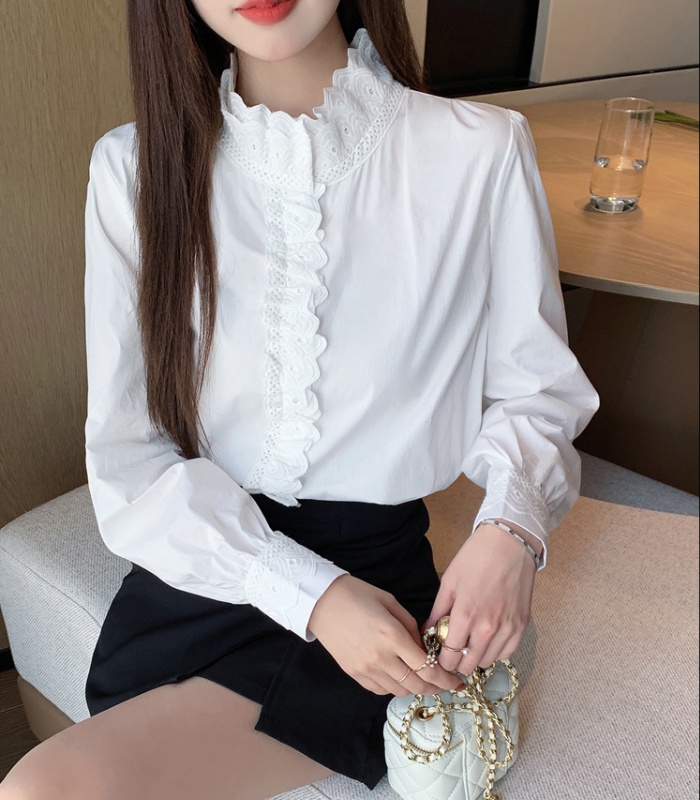 Korean style long sleeve splice shirt spring cotton tops for women