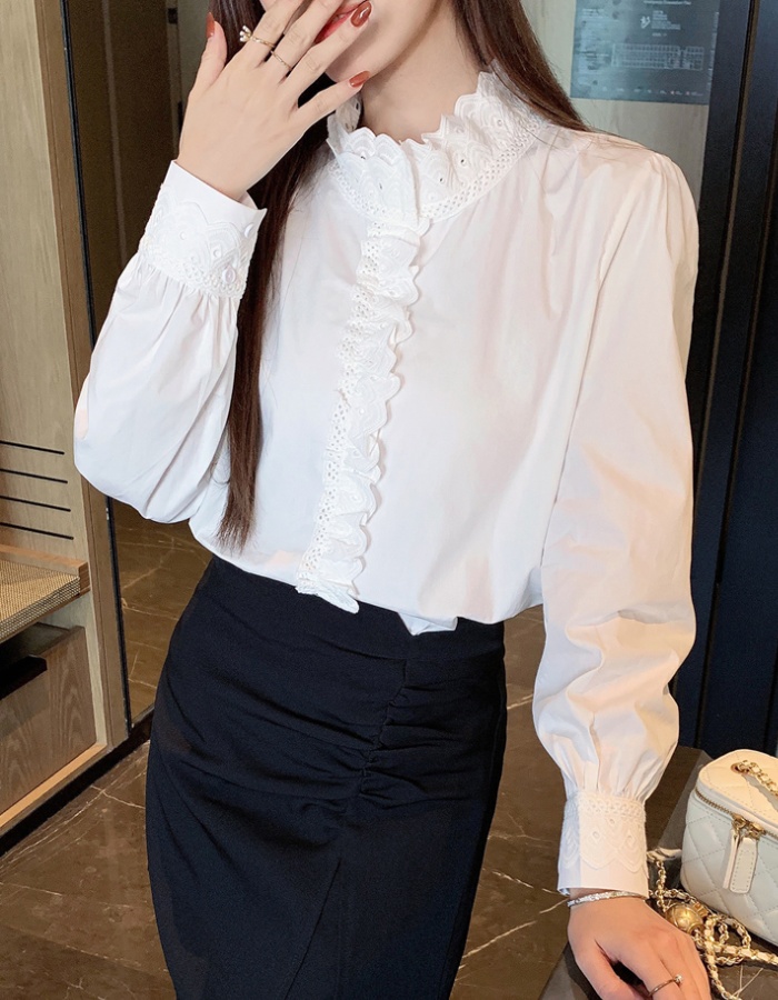 Korean style long sleeve splice shirt spring cotton tops for women