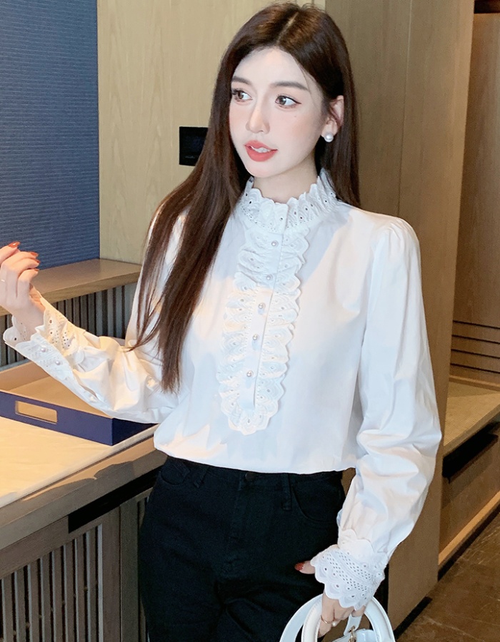 All-match cstand collar shirt Korean style tops for women