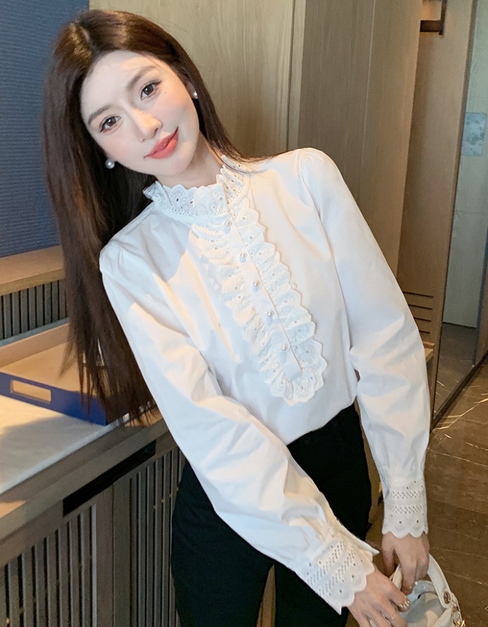 All-match cstand collar shirt Korean style tops for women