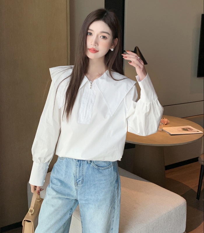 Doll collar tops long sleeve small shirt for women