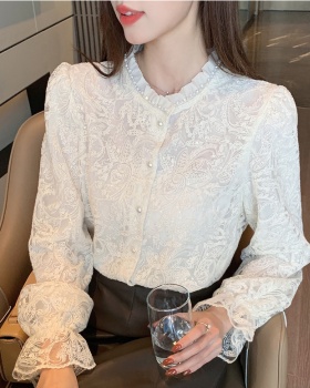 Lace long sleeve tops spring hollow shirt