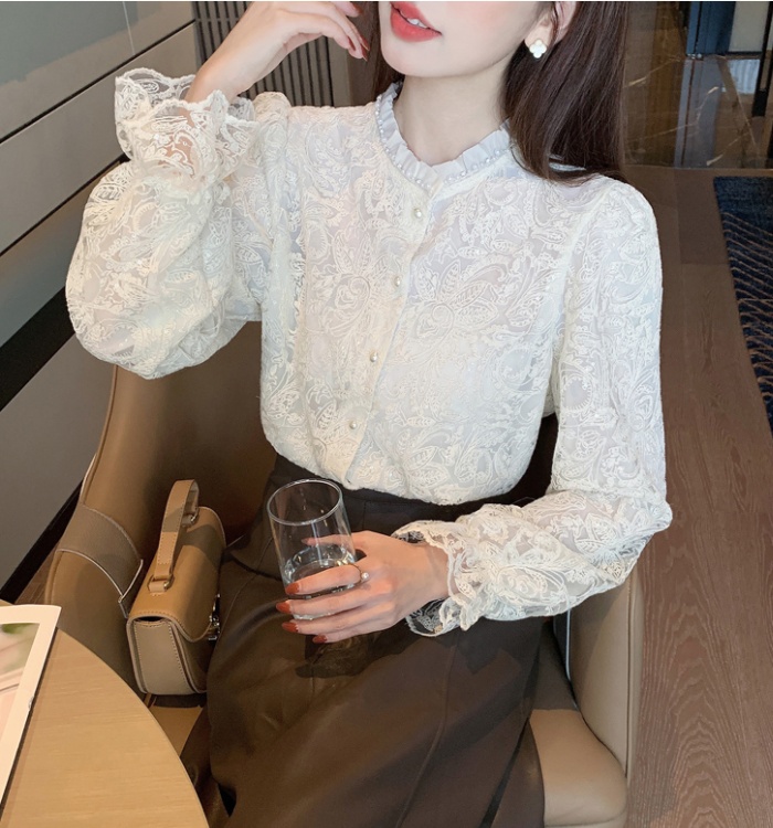 Lace long sleeve tops spring hollow shirt