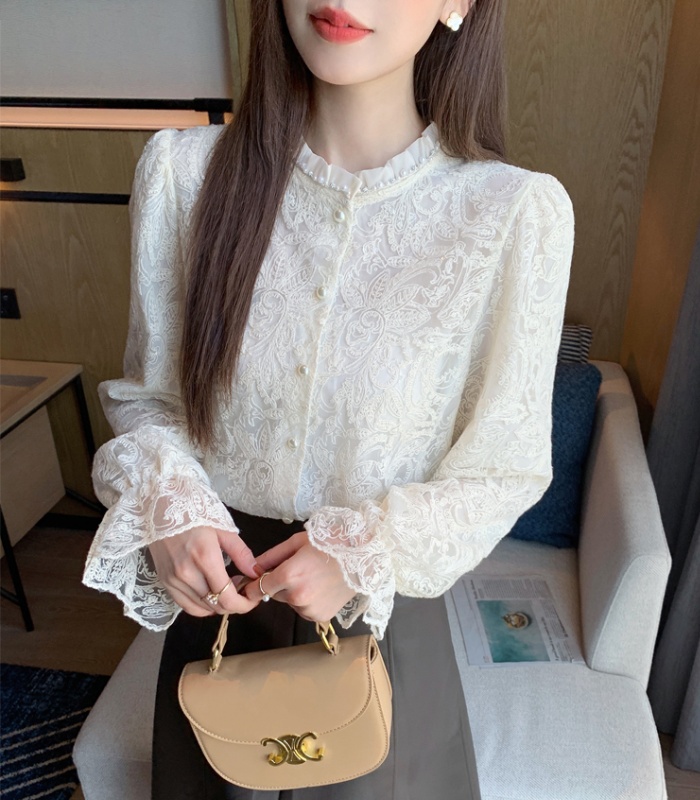 Lace long sleeve tops spring hollow shirt