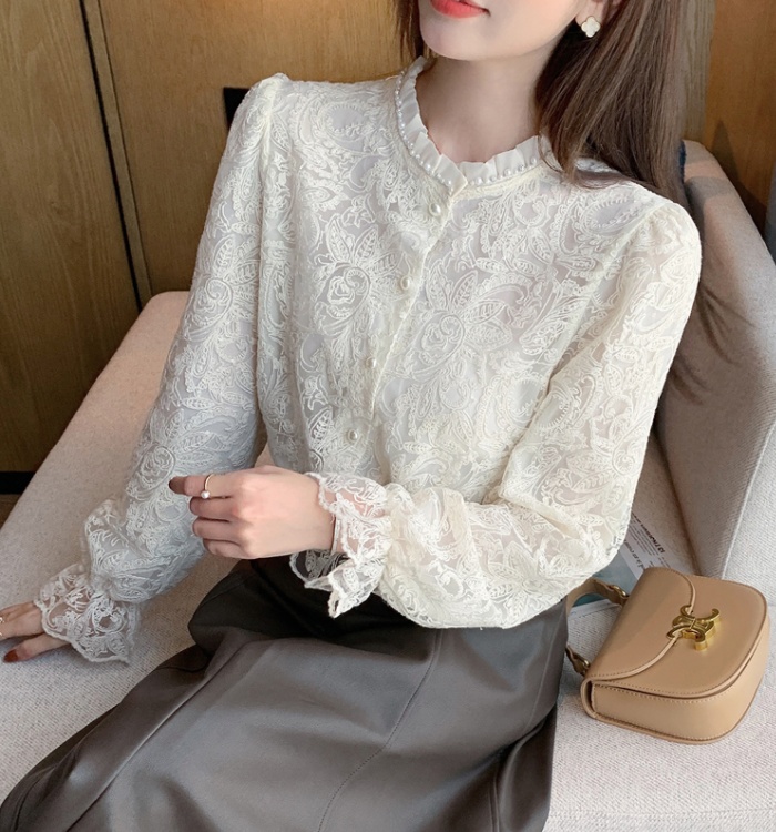 Lace long sleeve tops spring hollow shirt