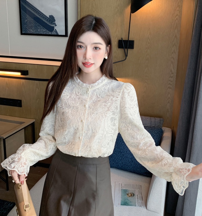 Lace long sleeve tops spring hollow shirt