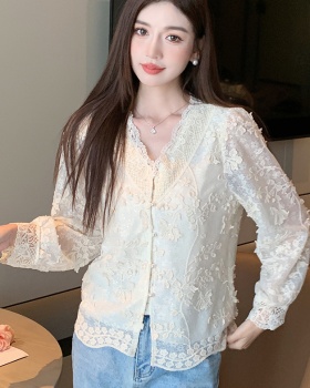 V-neck all-match tops spring sequins small shirt for women